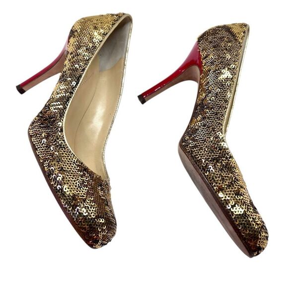 Dazzle in Kate Spade Karolina Gold Sequin & Red Patent Heels - Ladies Size 6 B - Picture 1 of 11